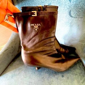 Prada black kitten heel boots 37